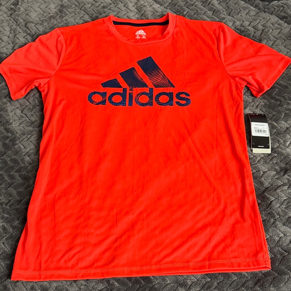 Adidas Boys 18/20 Bright Orange Tee with Navy Logo